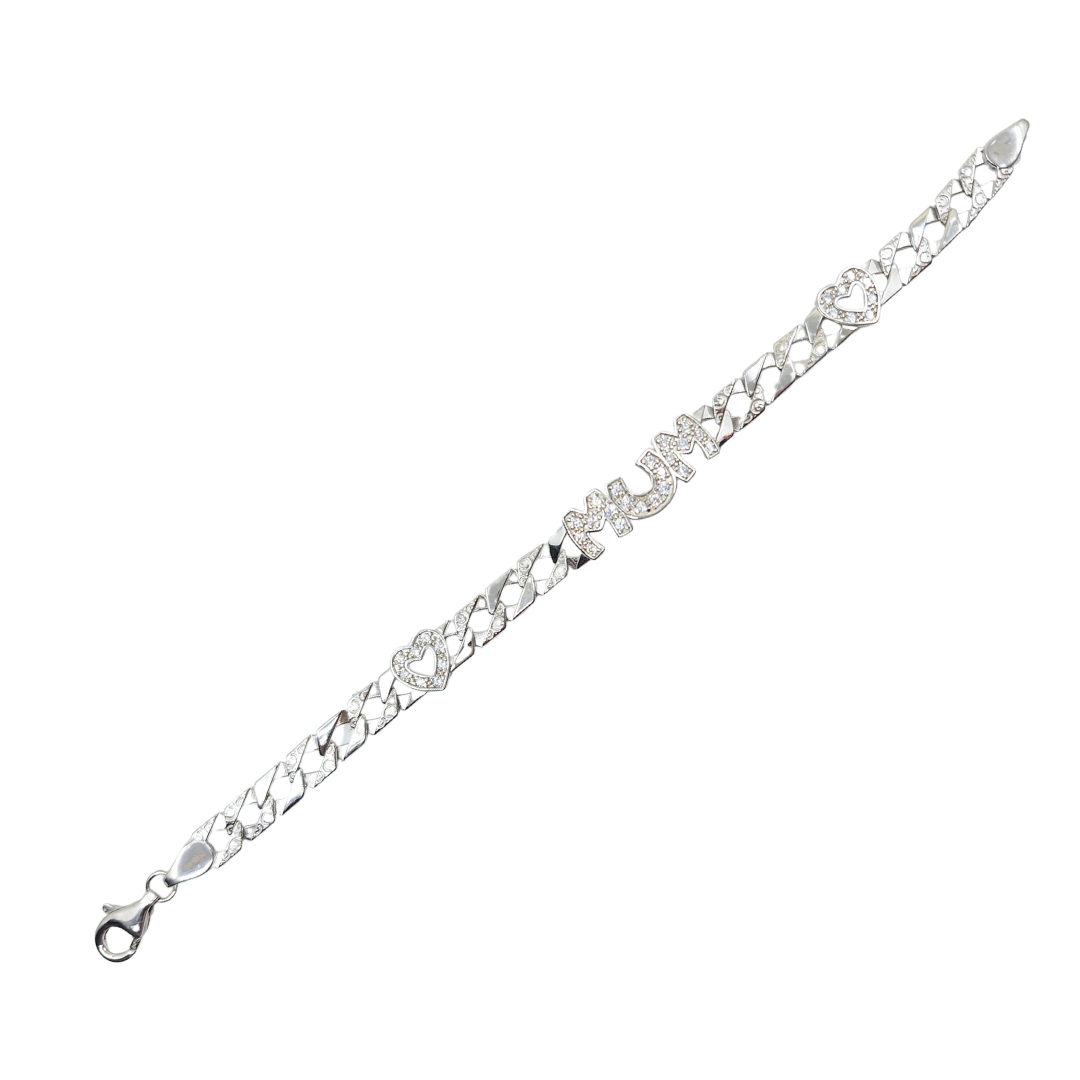 Silver Cubic Zirconia Heart Mum Bracelet