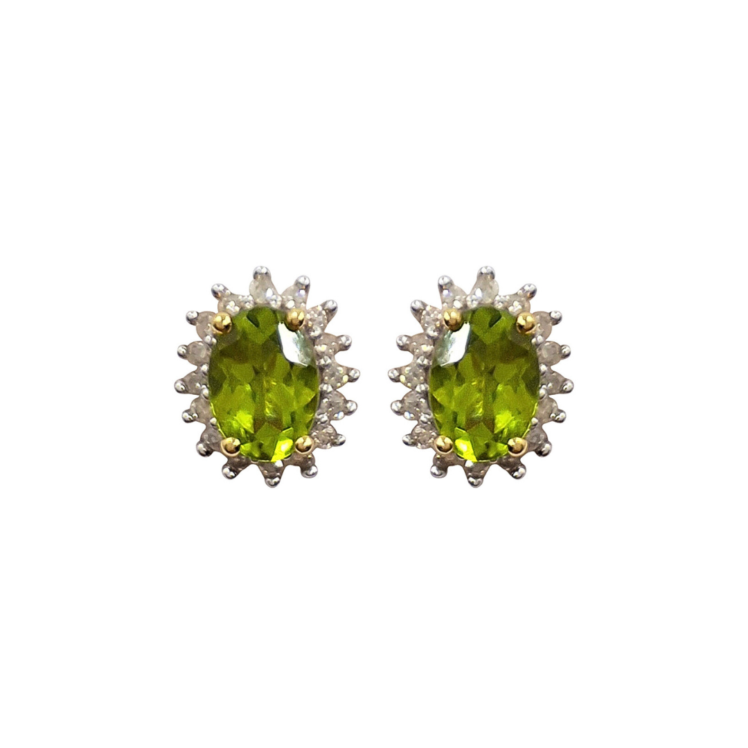 9ct Yellow Gold Peridot & Diamond Cluster Stud Earrings