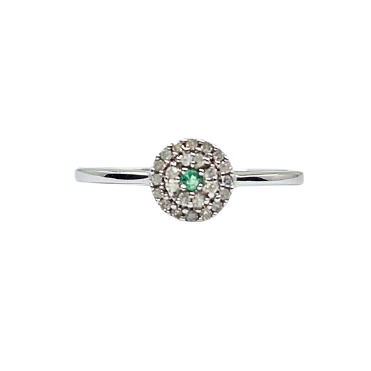 9ct White Gold Emerald & Diamond Cluster Ring