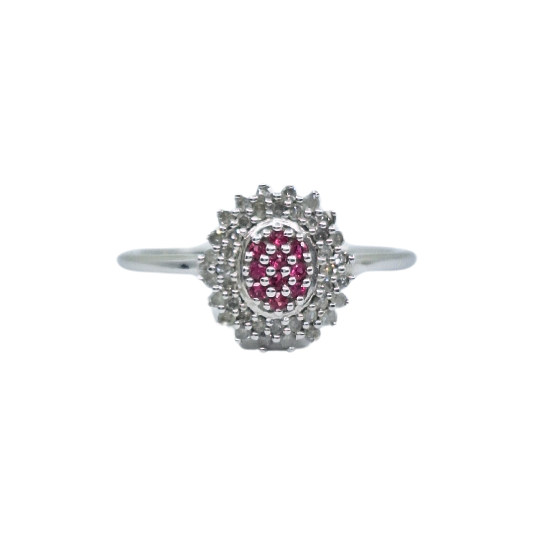 9ct White Gold Ruby & Diamond Cluster Ring