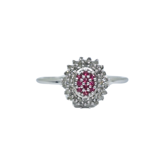 9ct White Gold Ruby & Diamond Cluster Ring