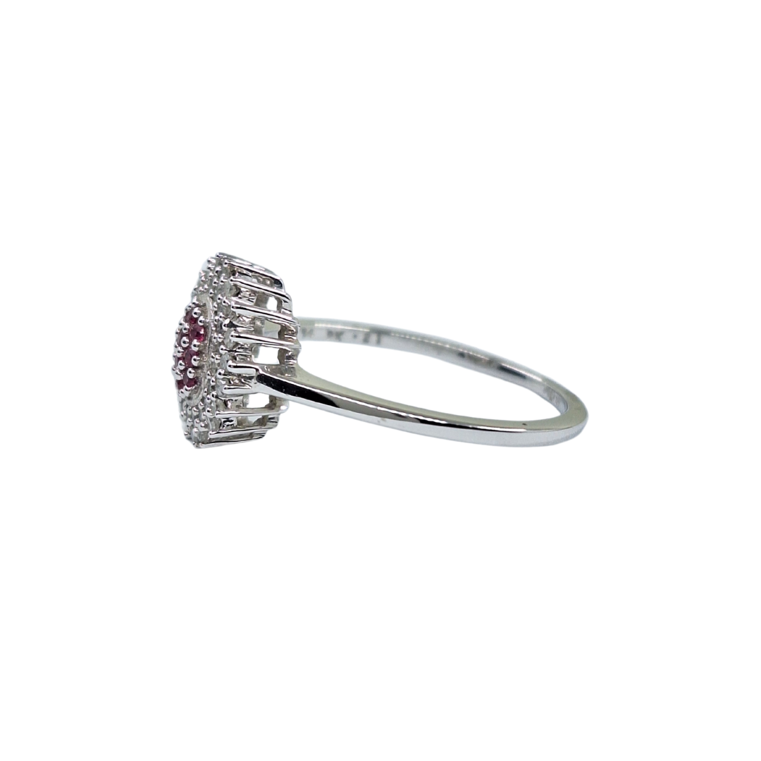 9ct White Gold Ruby & Diamond Cluster Ring