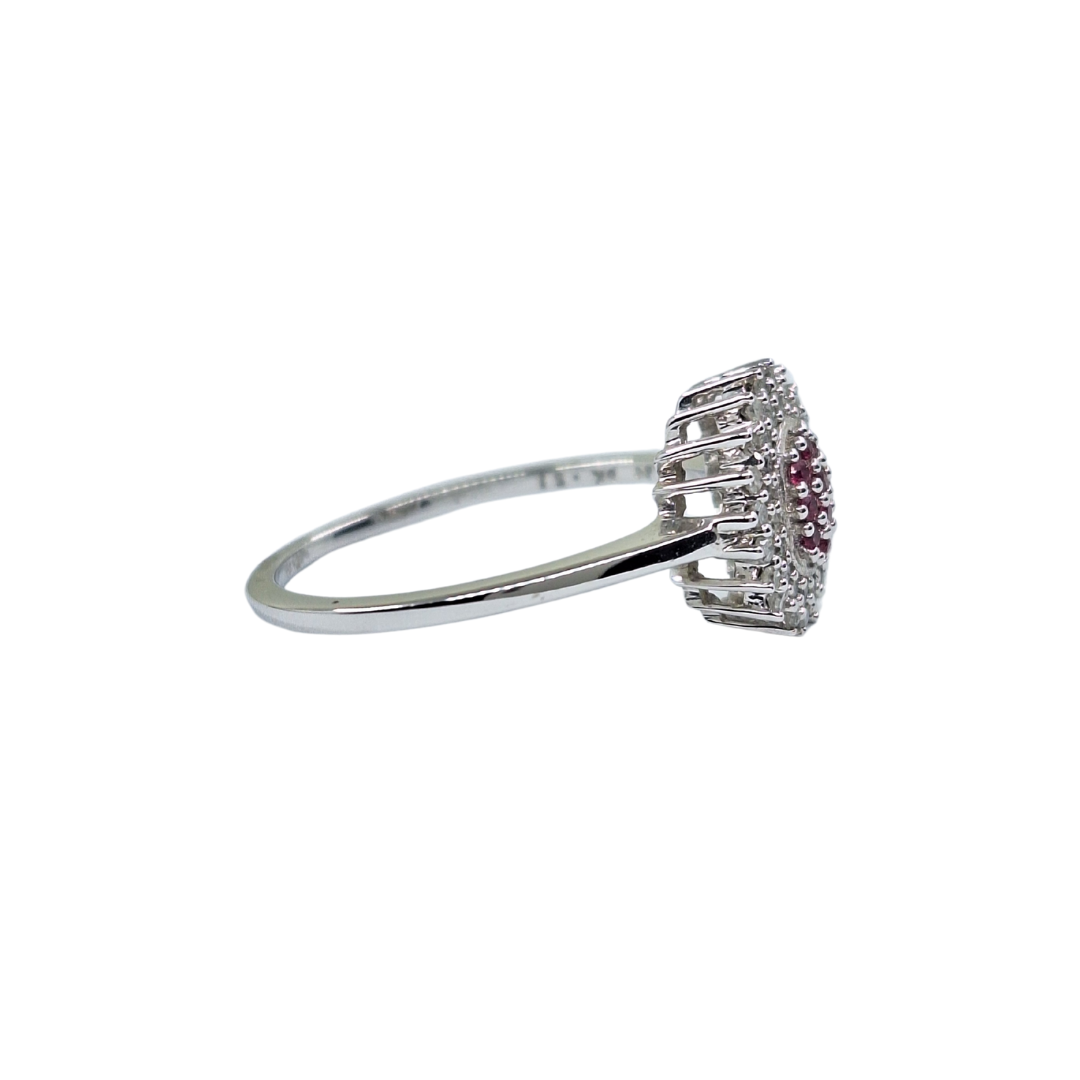 9ct White Gold Ruby & Diamond Cluster Ring