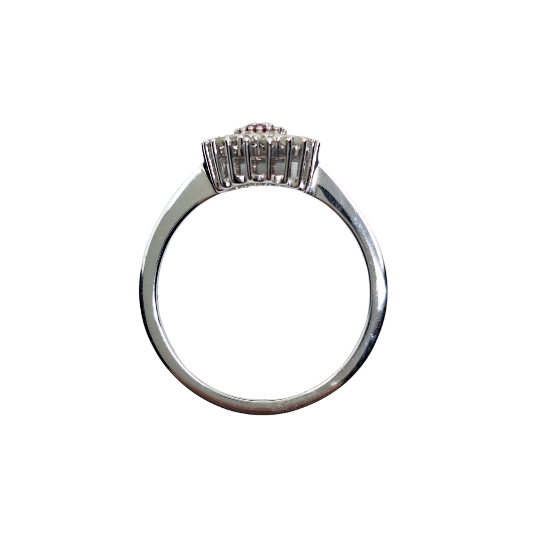 9ct White Gold Ruby & Diamond Cluster Ring