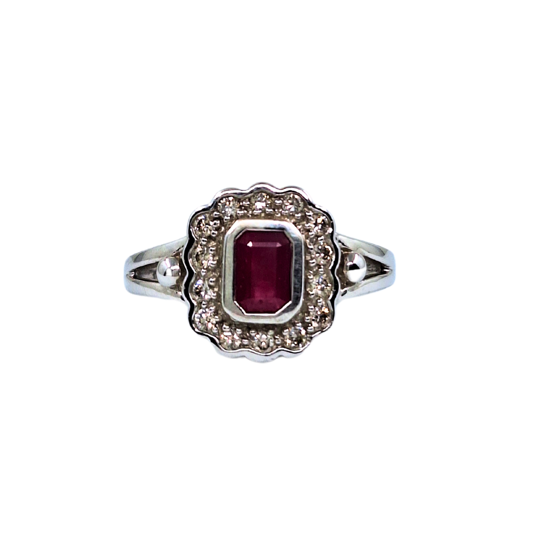 9ct White Gold Ruby & Diamond Cluster Ring