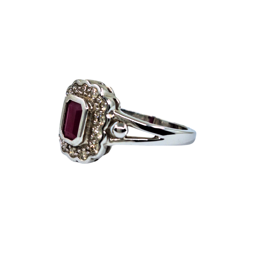 9ct White Gold Ruby & Diamond Cluster Ring