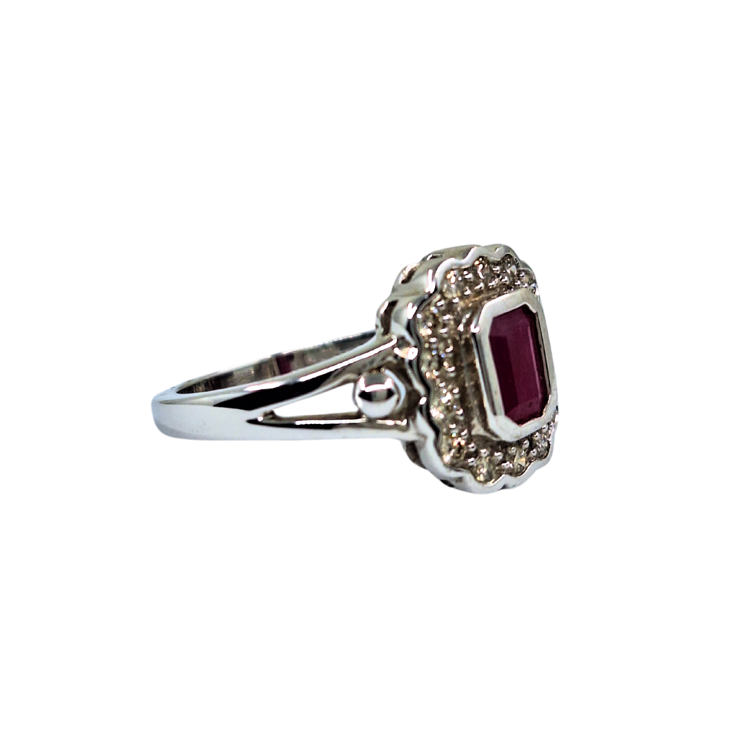 9ct White Gold Ruby & Diamond Cluster Ring