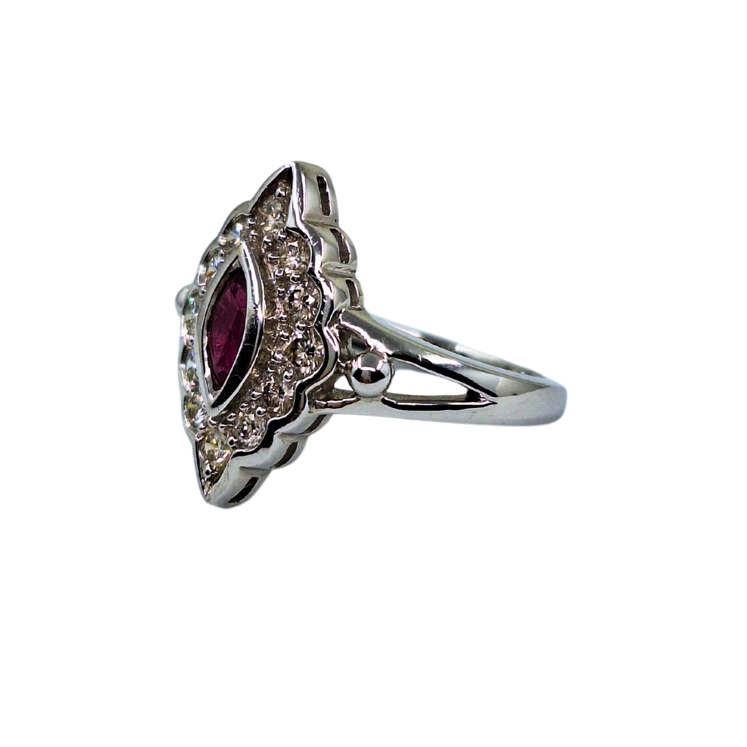 9ct White Gold Marquise Ruby and Diamond Cluster Ring