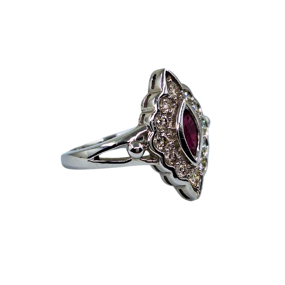 9ct White Gold Marquise Ruby and Diamond Cluster Ring