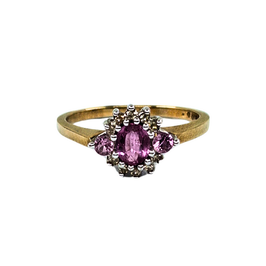 9ct Yellow Gold Ruby & Diamond Cluster Ring