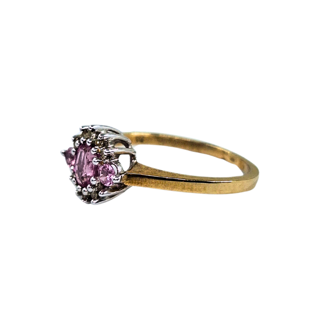 9ct Yellow Gold Ruby & Diamond Cluster Ring