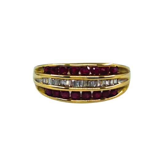 9ct Yellow Gold Ruby & Diamond Band Ring