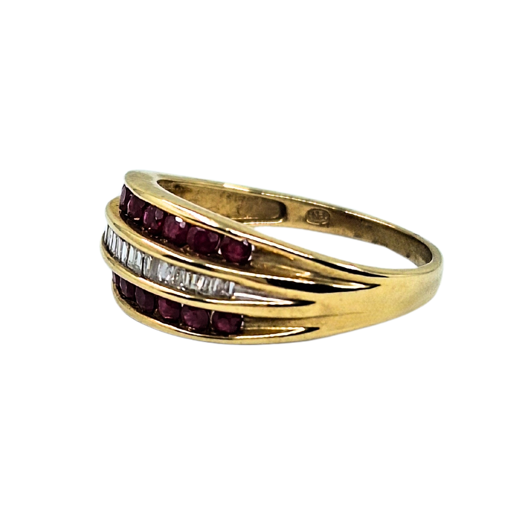 9ct Yellow Gold Ruby & Diamond Band Ring