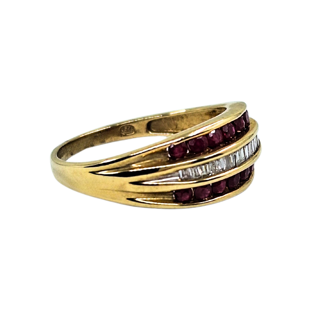 9ct Yellow Gold Ruby & Diamond Band Ring