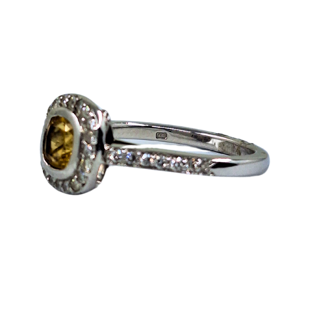 18ct White Gold Citrine and Diamond Halo Cluster Ring