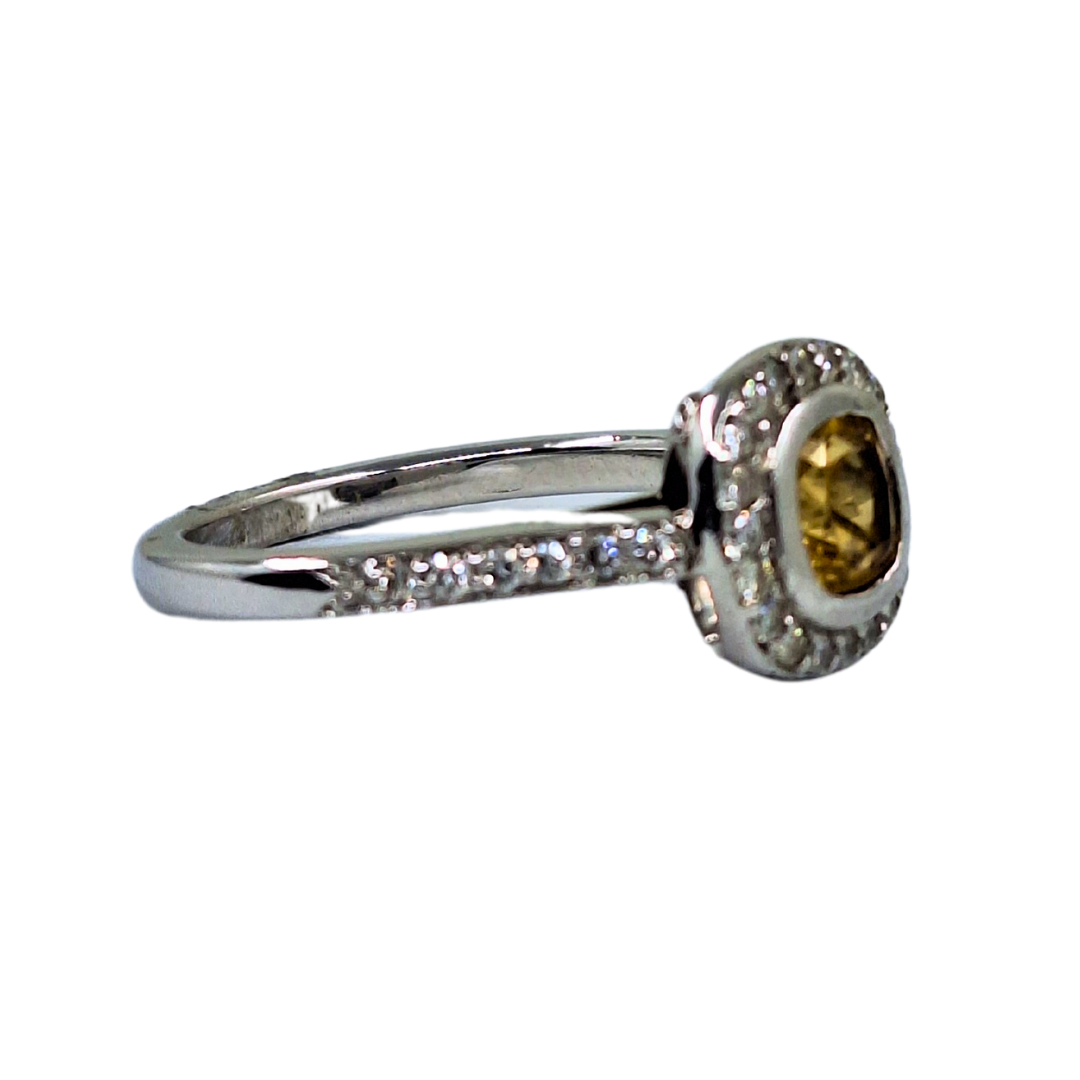 18ct White Gold Citrine and Diamond Halo Cluster Ring