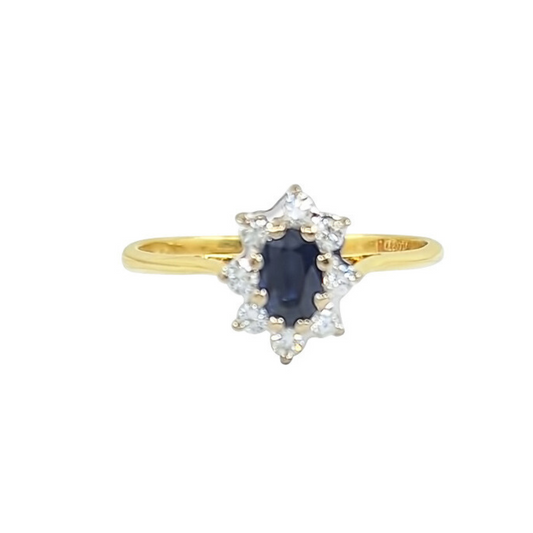18ct Yellow Gold Sapphire & Diamond Cluster Ring