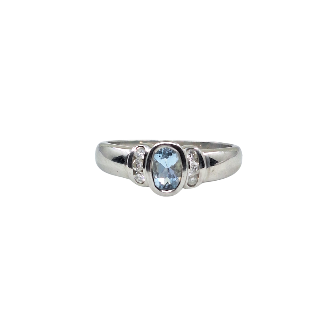 9ct White Gold Blue Topaz & Diamond Band Ring