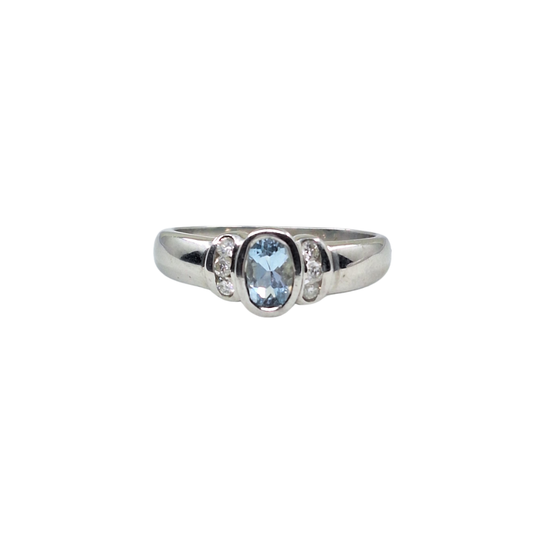 9ct White Gold Blue Topaz & Diamond Band Ring