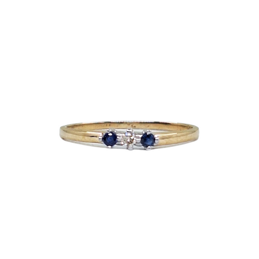 9ct Yellow Gold Sapphire & Diamond 3 Stone Ring