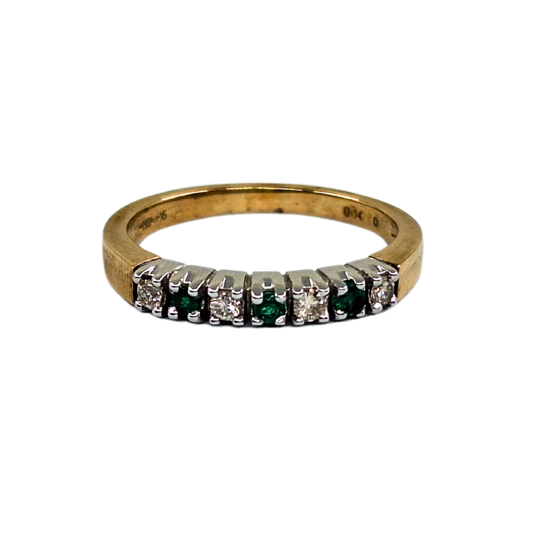 9ct Yellow Gold Emerald and Diamond 7 Stone Eternity Ring