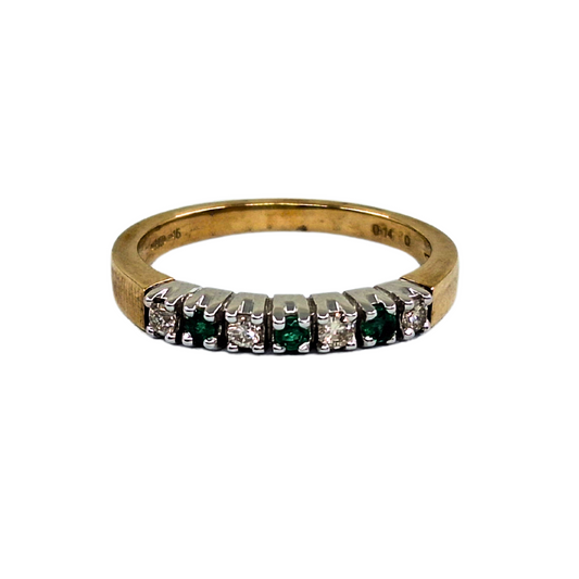 9ct Yellow Gold Emerald and Diamond 7 Stone Eternity Ring