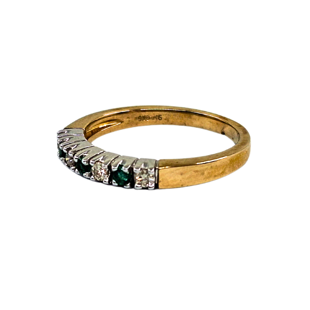 9ct Yellow Gold Emerald and Diamond 7 Stone Eternity Ring