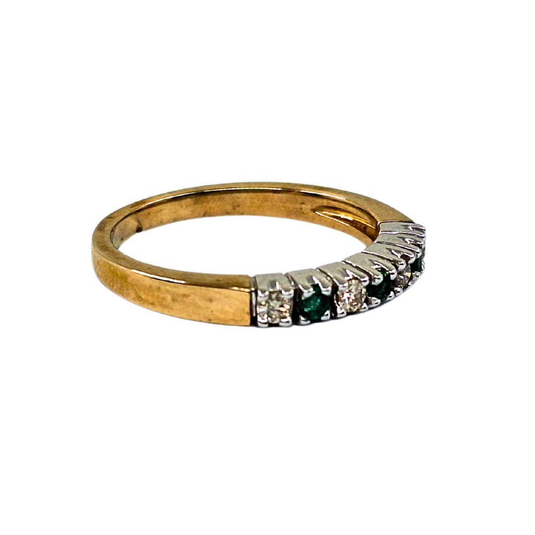 9ct Yellow Gold Emerald and Diamond 7 Stone Eternity Ring