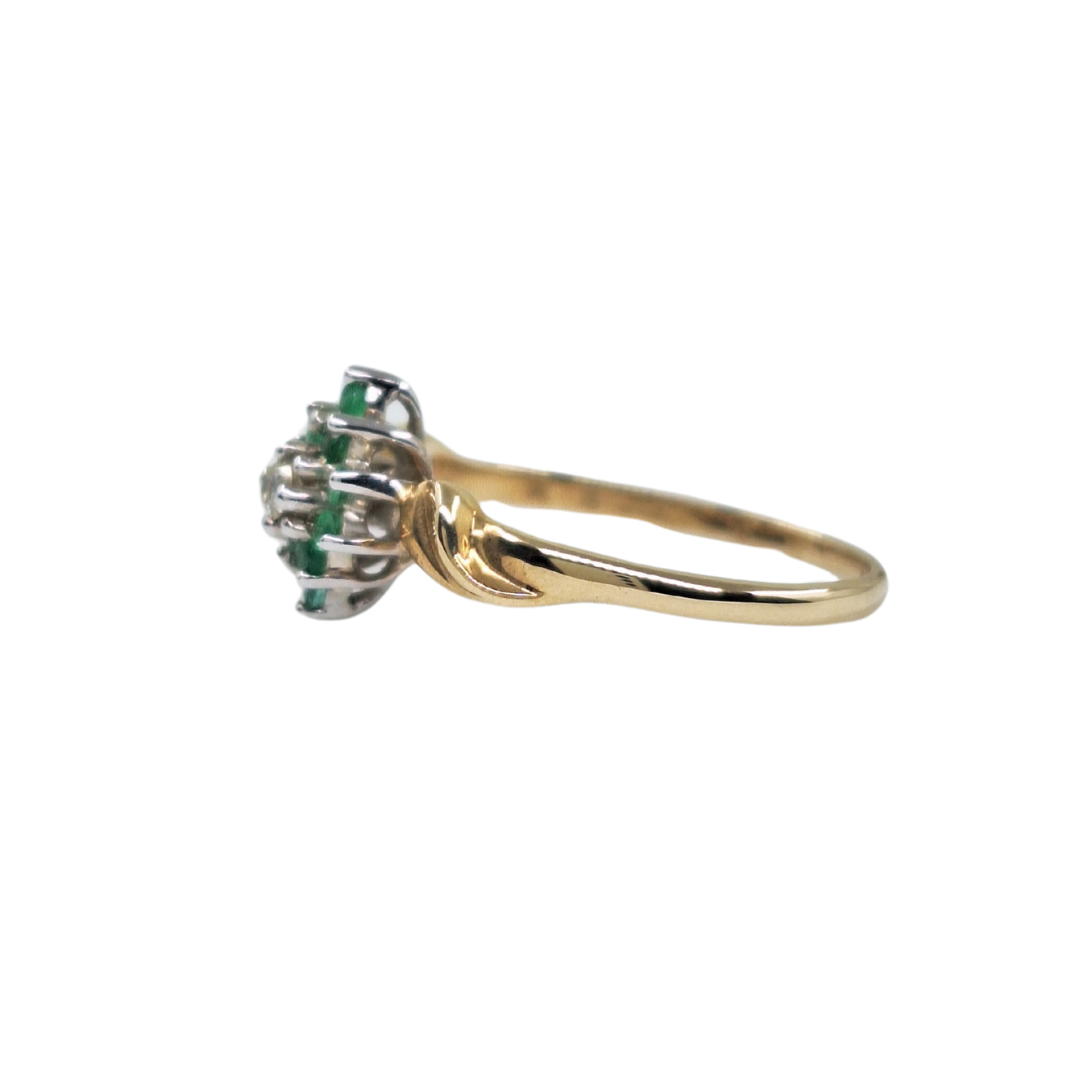 9ct Yellow Gold Emerald & Diamond Cluster Ring