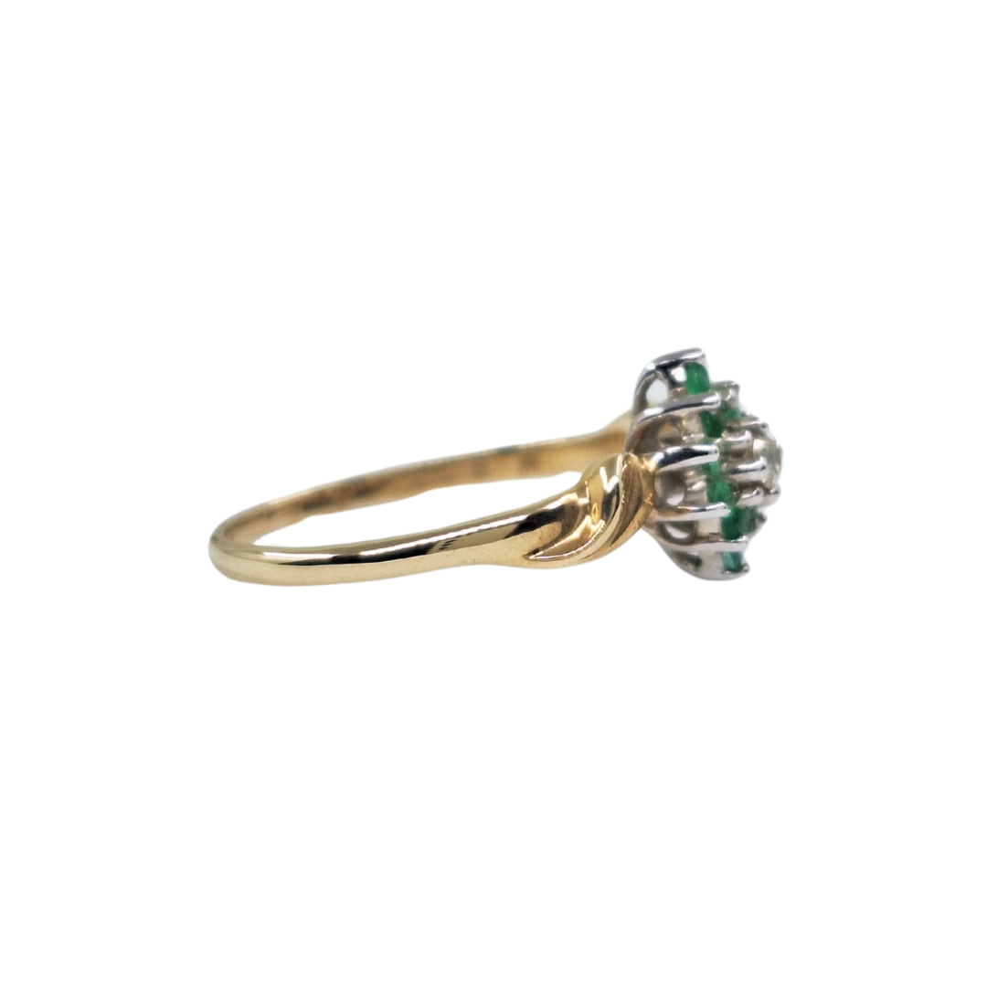 9ct Yellow Gold Emerald & Diamond Cluster Ring