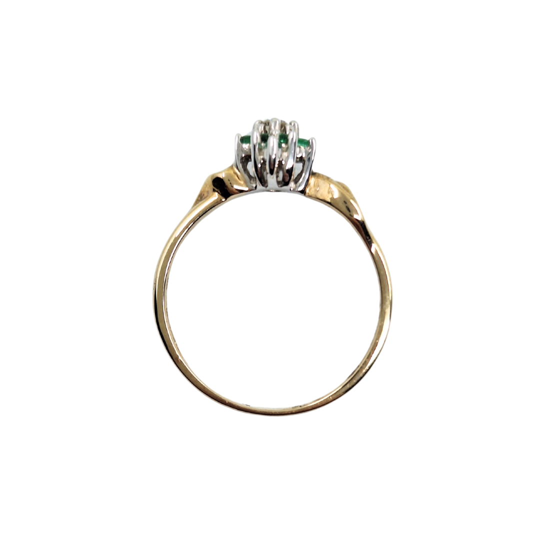 9ct Yellow Gold Emerald & Diamond Cluster Ring