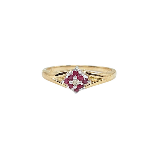 9ct Yellow Gold Ruby & Diamond Cluster Ring