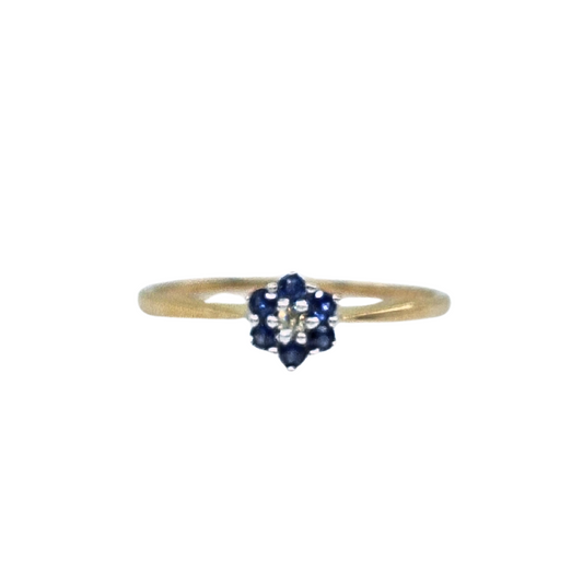 9ct Yellow Gold Sapphire & Diamond Flower Cluster Ring