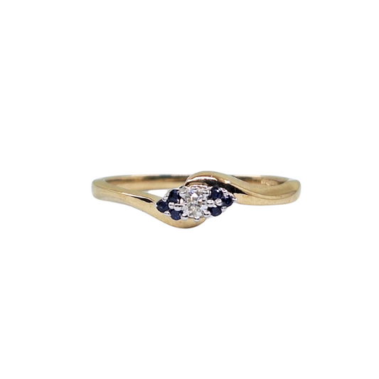 9ct Yellow Gold Sapphire & Diamond Trefoil Ring