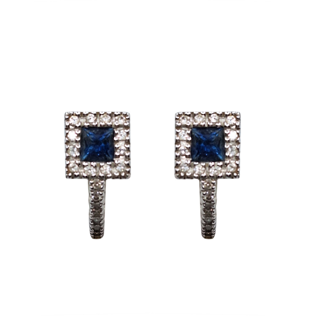 18ct White Gold Sapphire & Diamond Huggie Earrings