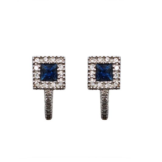 18ct White Gold Sapphire & Diamond Huggie Earrings