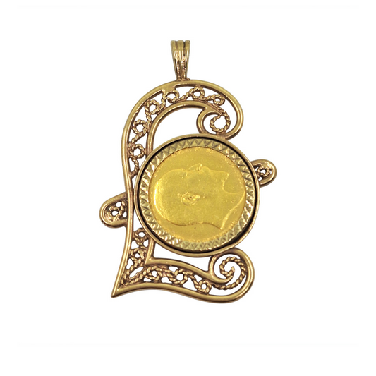 9ct Yellow Gold Full Sovereign Coin 1910 in Pound Symbol Pendant Mount