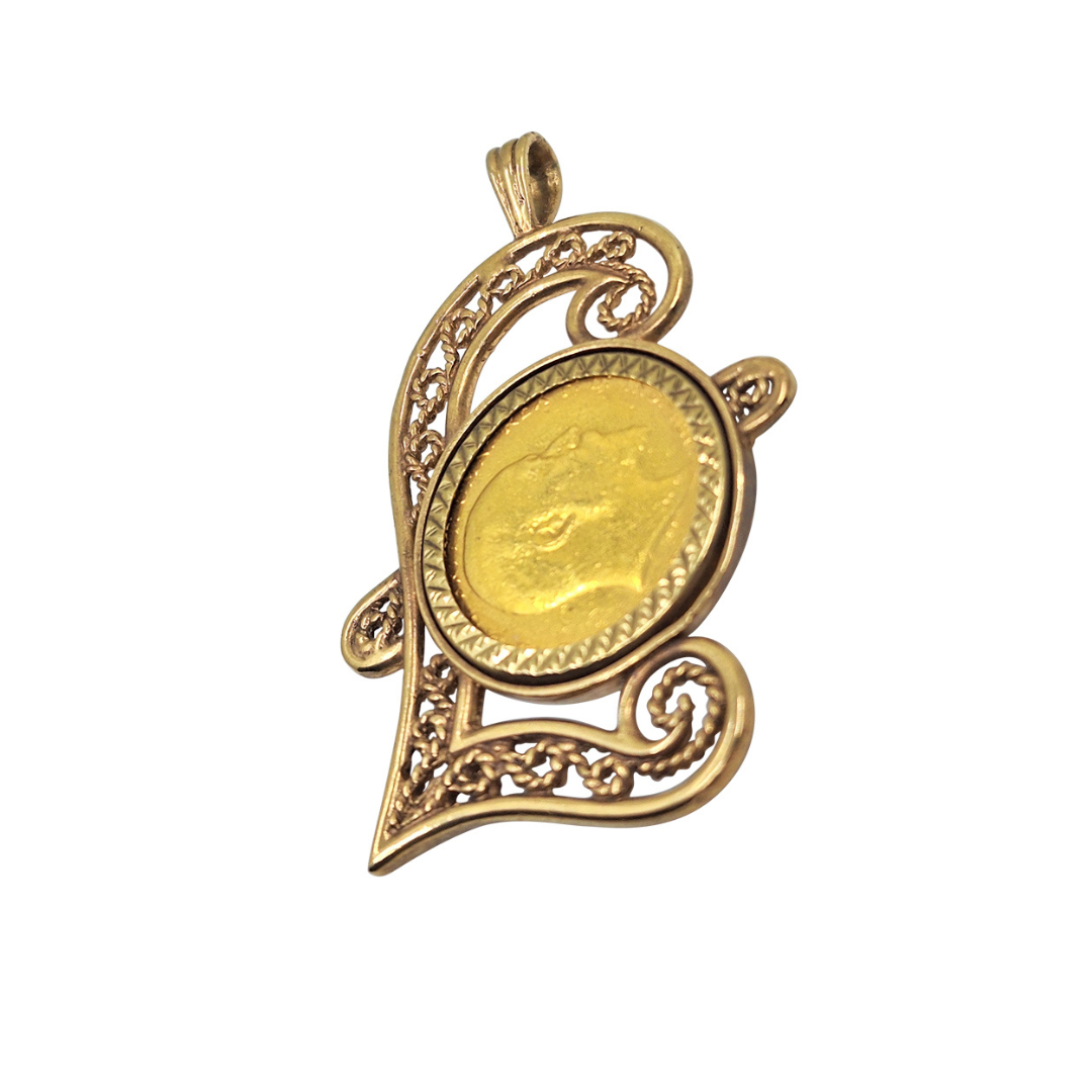 9ct Yellow Gold Full Sovereign Coin 1910 in Pound Symbol Pendant Mount