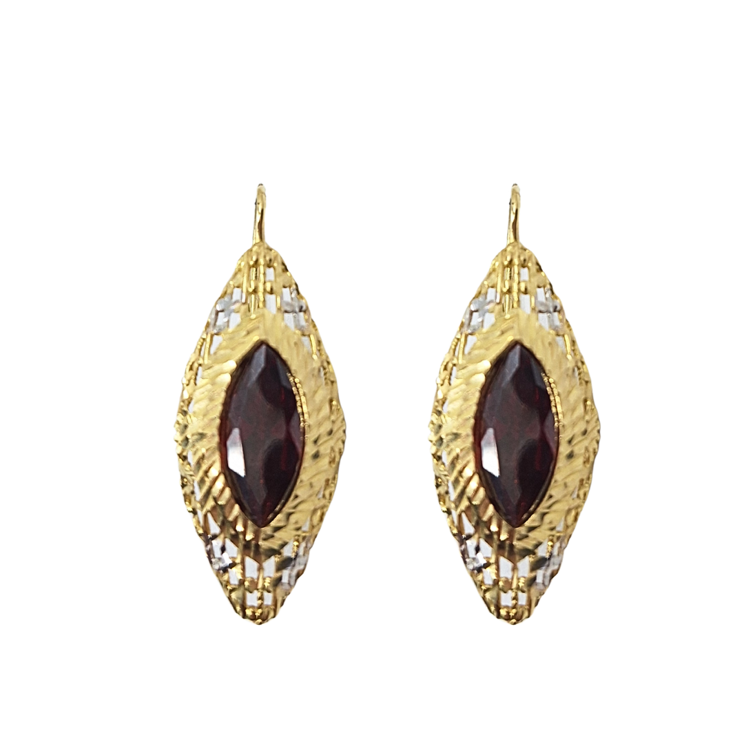 14ct Yellow Gold Red Cubic Zirconia Drop Earrings