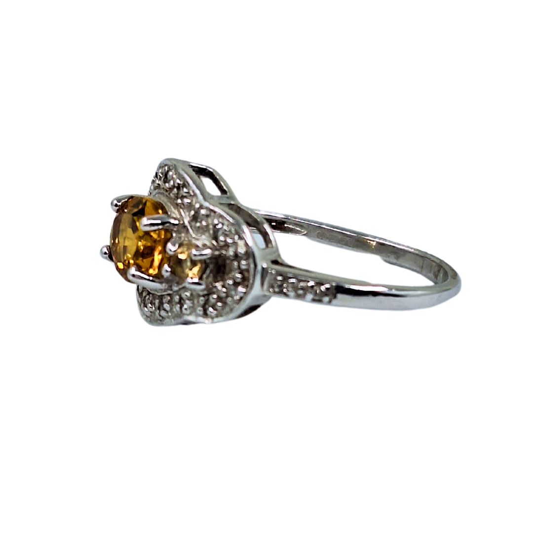 9ct White Gold Citrine and Diamond Cluster Ring