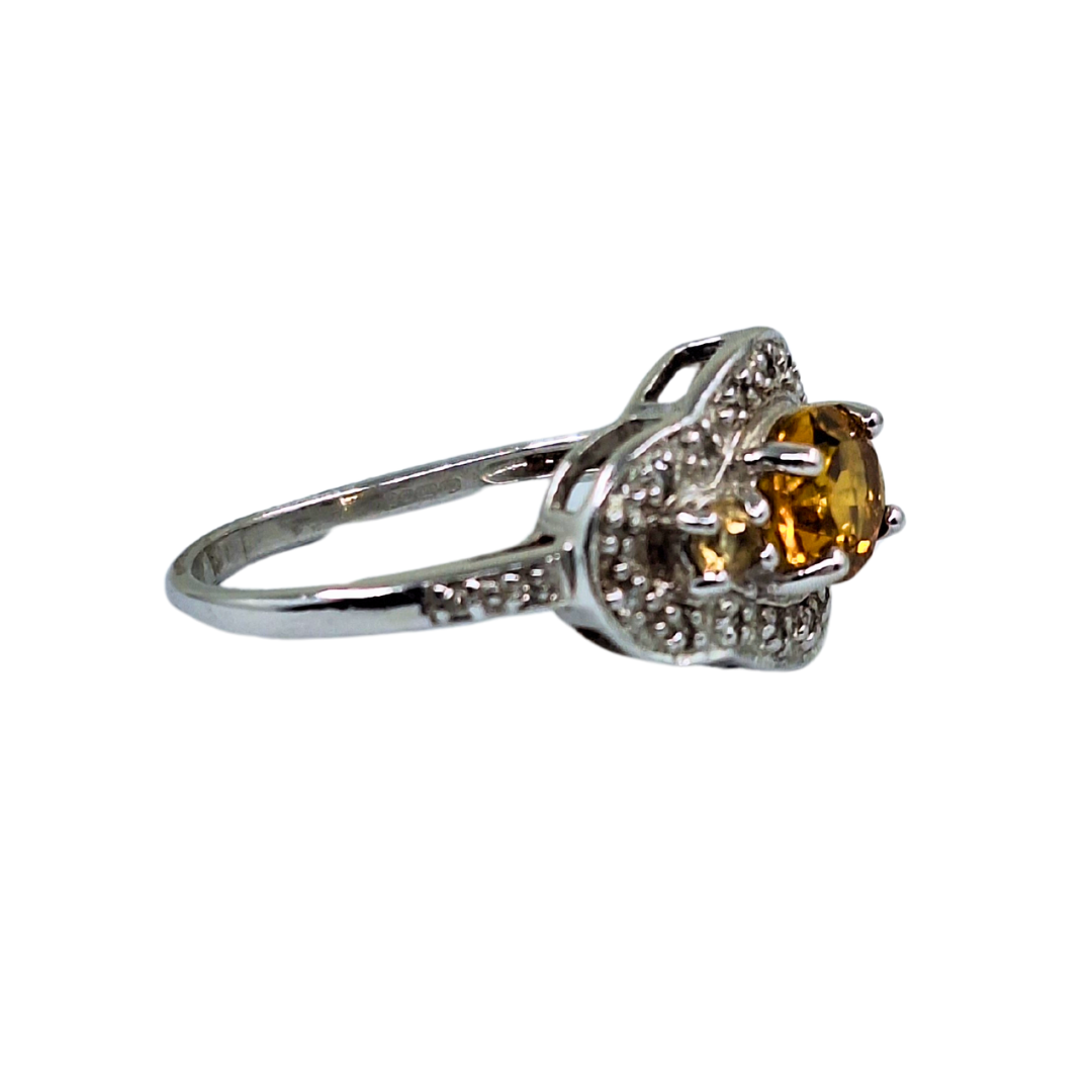 9ct White Gold Citrine and Diamond Cluster Ring