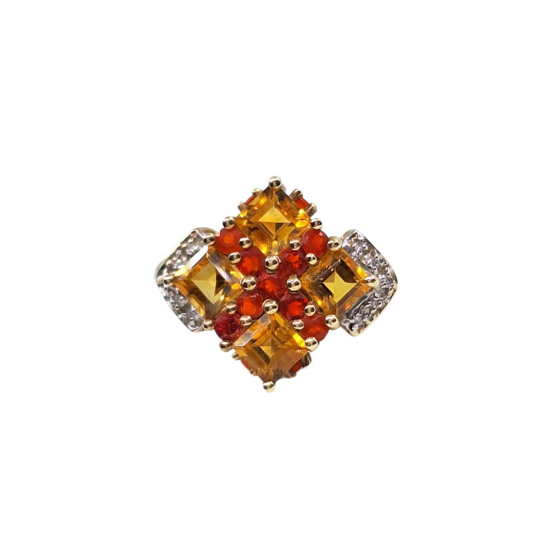 9ct Yellow Gold Citrine & Fire Opal Cluster Ring