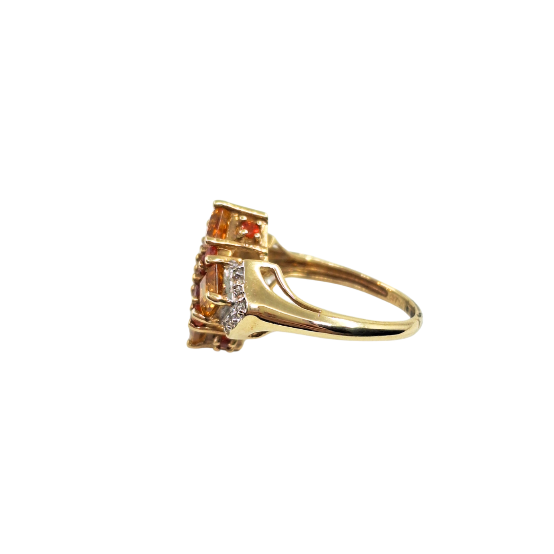 9ct Yellow Gold Citrine & Fire Opal Cluster Ring