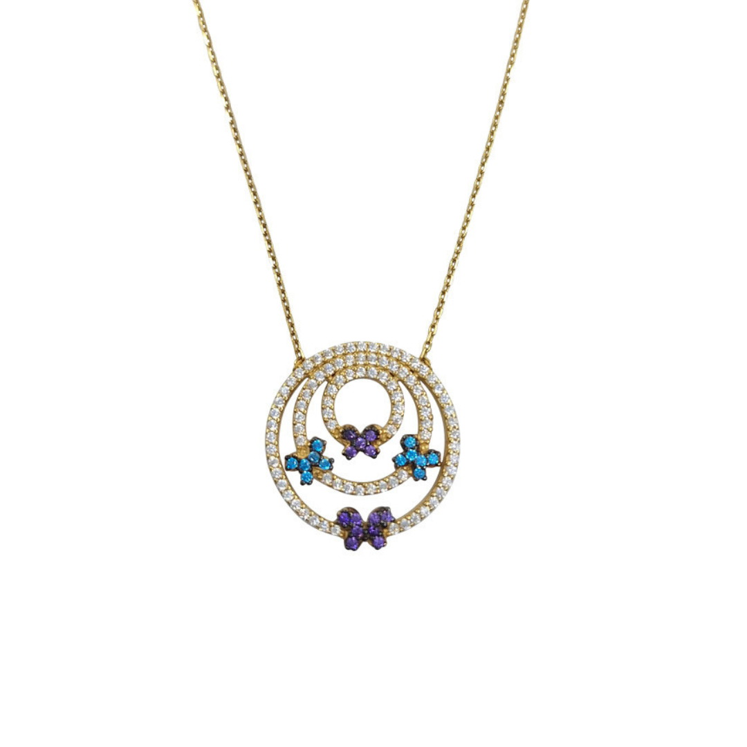 14ct Yellow Gold Cubic Zirconia Butterfly Necklace 16"