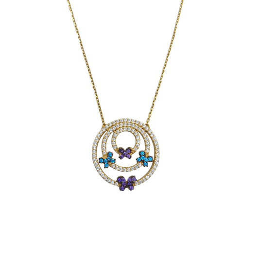 14ct Yellow Gold Cubic Zirconia Butterfly Necklace 16"