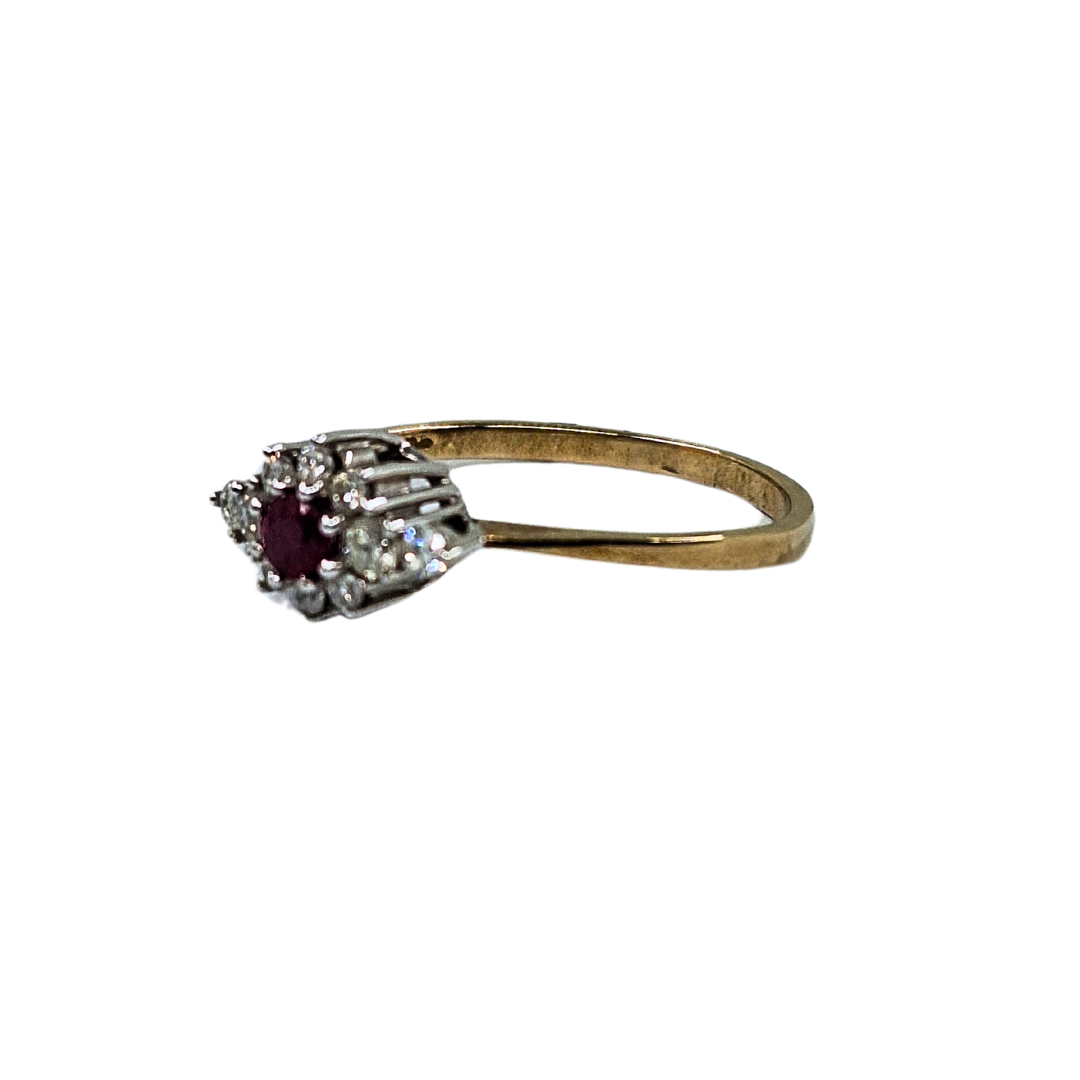 9ct Yellow Gold Ruby & Diamond Cluster Ring