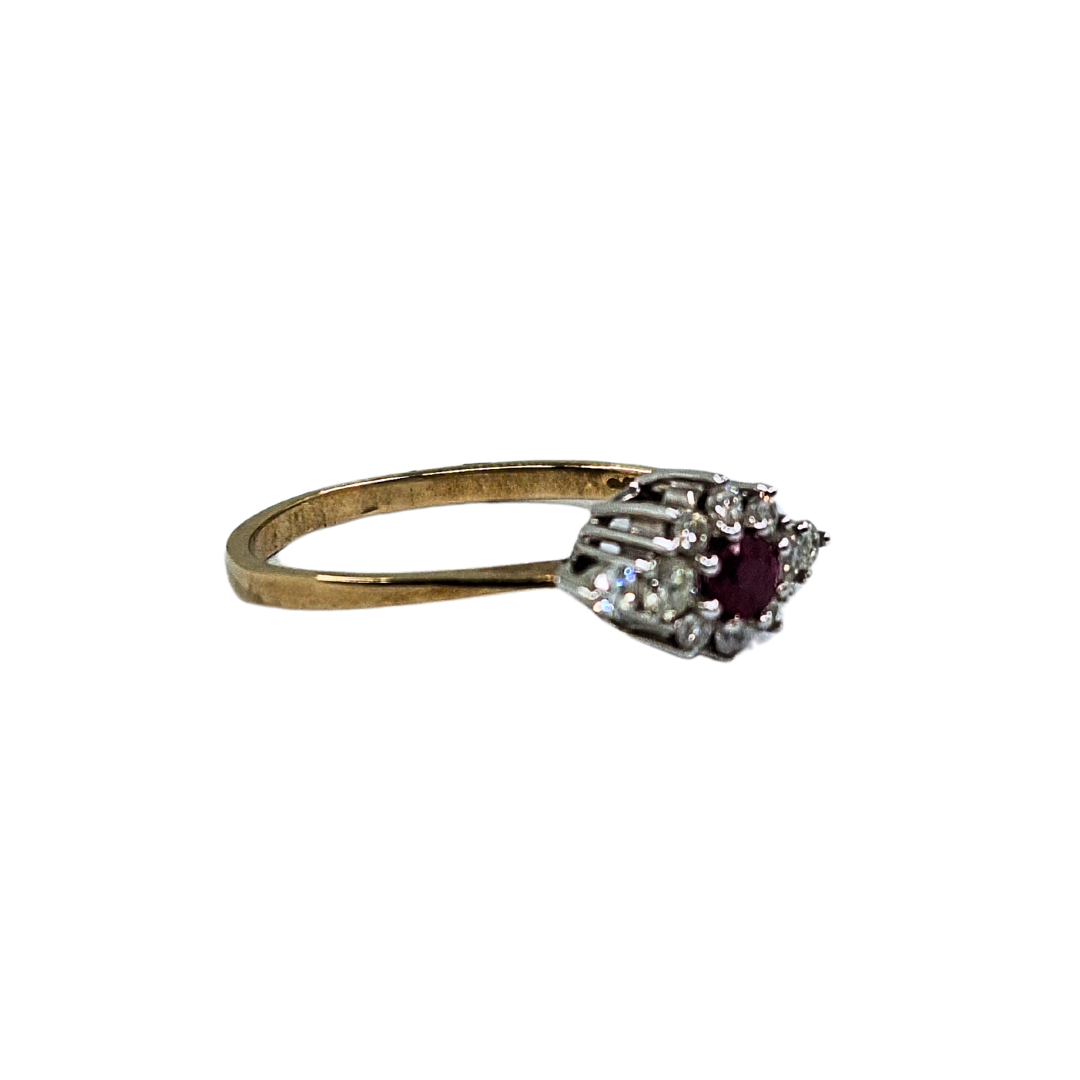 9ct Yellow Gold Ruby & Diamond Cluster Ring