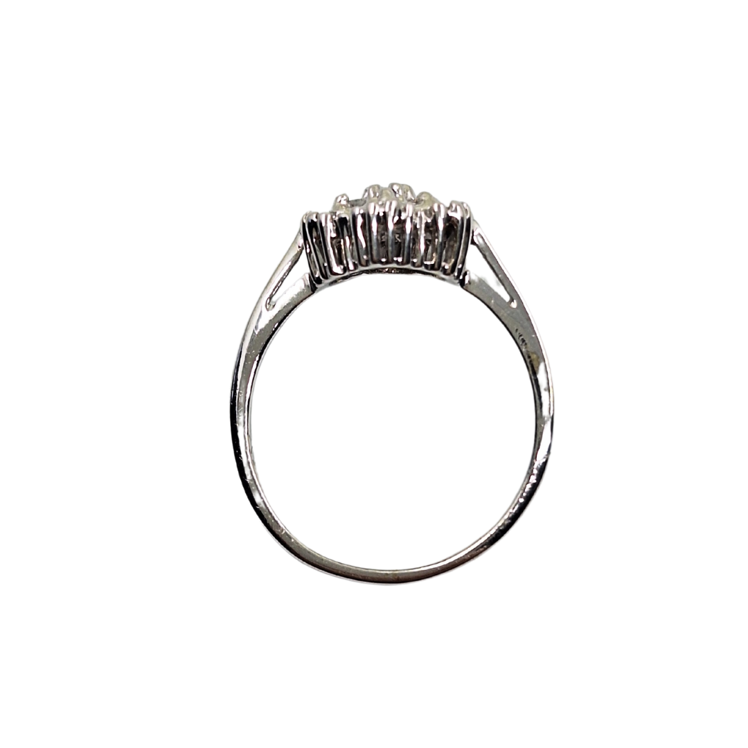 9ct White Gold Baguette & Round Diamond Cluster Ring