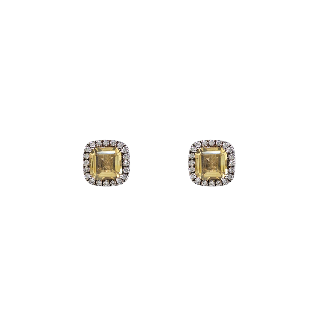 Silver Yellow & White Cubic Zirconia Stud Earrings