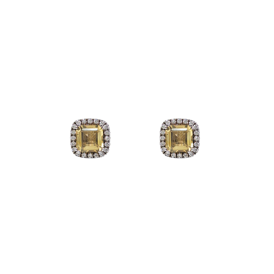 Silver Yellow & White Cubic Zirconia Stud Earrings